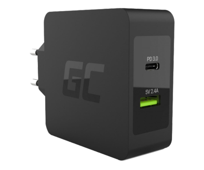 Ładowarka i akumulator GREENCELL 1xUSB-C 1xUSB 45W PD z kablem USB-C CHAR10 czarna